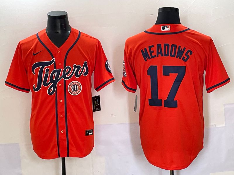 Men 2025 Detroit Tigers #17 Meadows Orange Game Nike MLB Jersey style 7